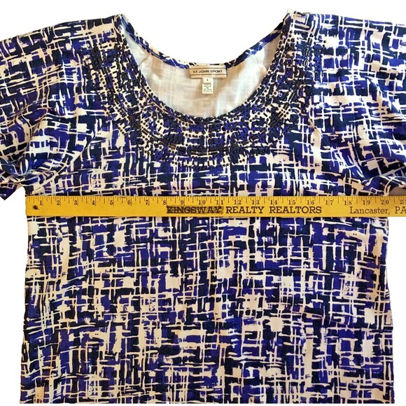 St John Sport Bead Embellished Knit Top Womens Size L Flutter Sleeve Scoop Neck - Picture 11 of 14